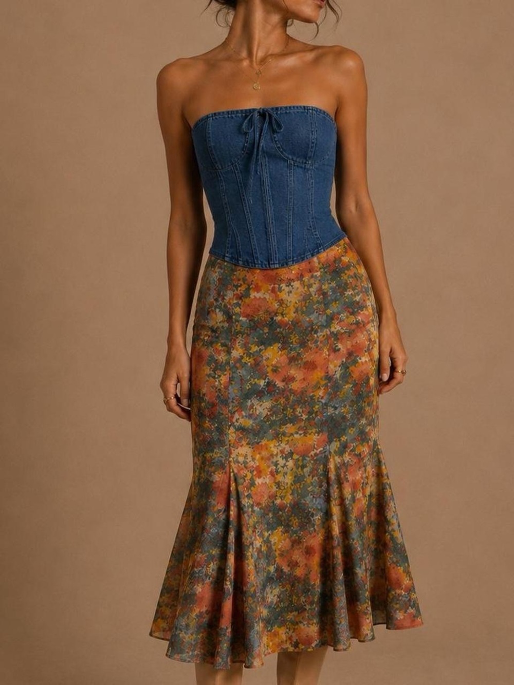 Vintage Floral Watercolor Midi Skirt